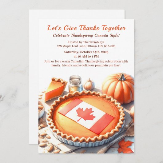 Thanksgiving Canada | Cozy Pumpkin Pie Gathering 招待状 (正面/裏面)