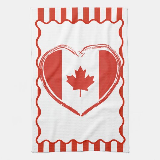 Thanksgiving Canada – Red heart and stripes  キッチンタオル (縦)