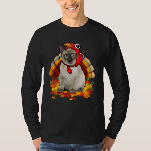Thanksgiving Cat Costume Turkey Fall Leaves Cat Ow Tシャツ (正面)