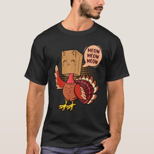 Thanksgiving Cat   Fake Cat Meow Thanksgiving Turk Tシャツ (正面)