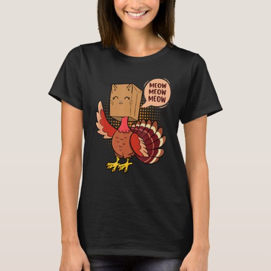 Thanksgiving Cat   Fake Cat Meow Thanksgiving Turk Tシャツ (正面)