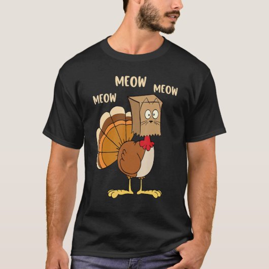 Thanksgiving Cat Fake Cat Meow Thanksgiving Turke Tシャツ (正面)