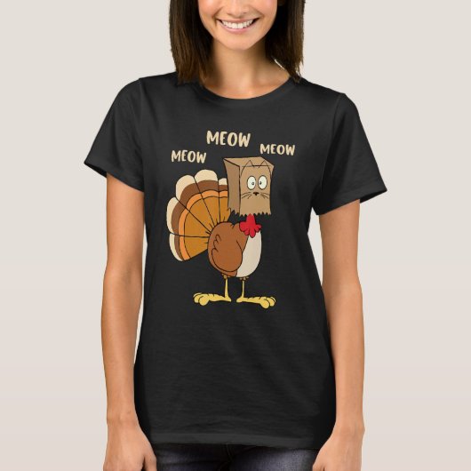 Thanksgiving Cat Fake Cat Meow Thanksgiving Turke Tシャツ (正面)