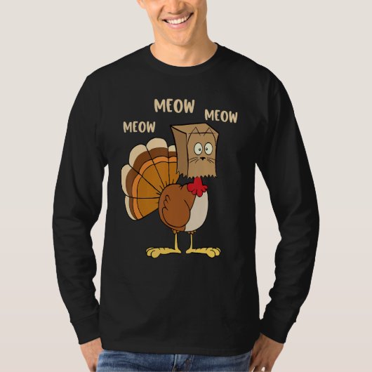 Thanksgiving Cat  Fake Cat Meow Thanksgiving Turke Tシャツ (正面)