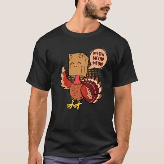 Thanksgiving Cat Fake Cat Meow Thanksgiving Turke Tシャツ (正面)