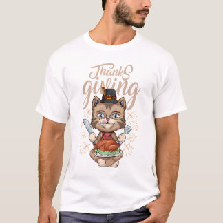thanksgiving cat funny desing family tシャツ