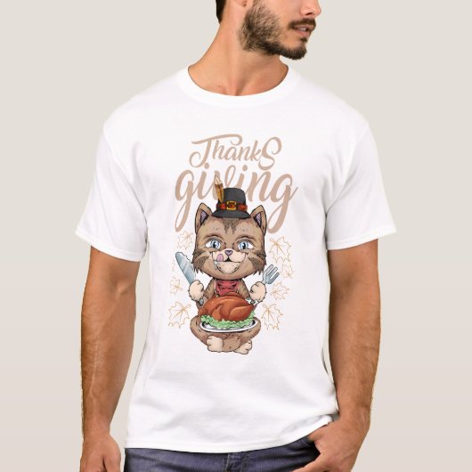 thanksgiving cat funny desing family tシャツ (正面)