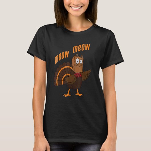 Thanksgiving Cat Funny Fake Cat Meow Thanksgiving  Tシャツ (正面)