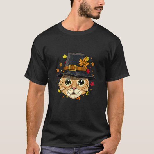 Thanksgiving Cat Pilgrim Costume Tシャツ (正面)