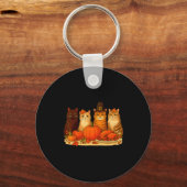 Thanksgiving Cats Dinner Pumpkin Autumn Men Women  キーホルダー (正面)