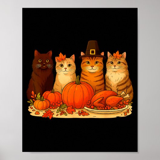 Thanksgiving Cats Dinner Pumpkin Autumn Men Women  ポスター (正面)