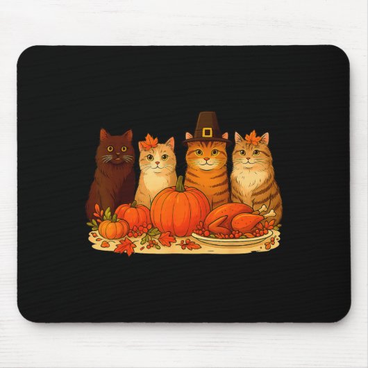 Thanksgiving Cats Dinner Pumpkin Autumn Men Women  マウスパッド (正面)