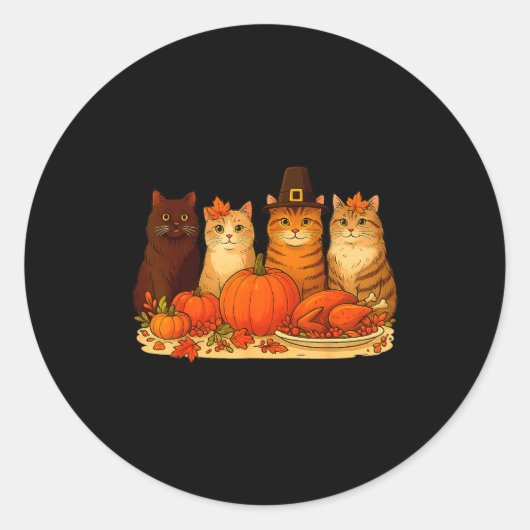 Thanksgiving Cats Dinner Pumpkin Autumn Men Women  ラウンドシール (正面)