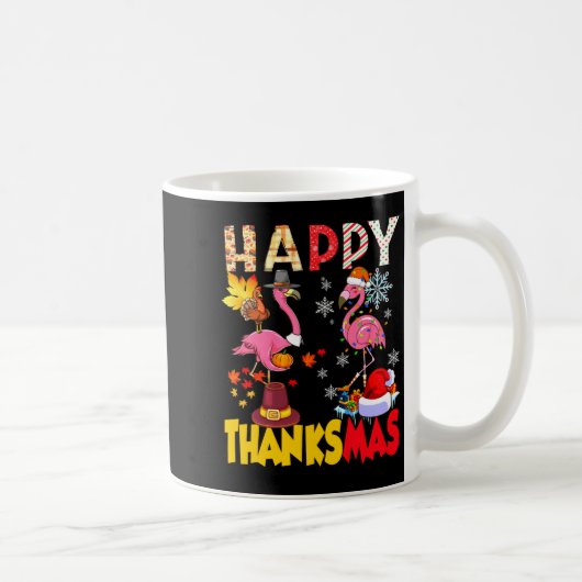 Thanksgiving Christmas Flamingo Happy Thanksmas Xm コーヒーマグカップ (右)