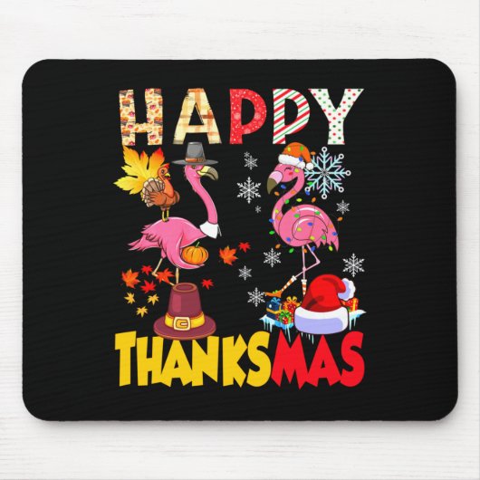 Thanksgiving Christmas Flamingo Happy Thanksmas Xm マウスパッド (正面)