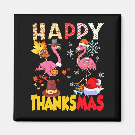 Thanksgiving Christmas Flamingo Happy Thanksmas Xm マグネット (正面)