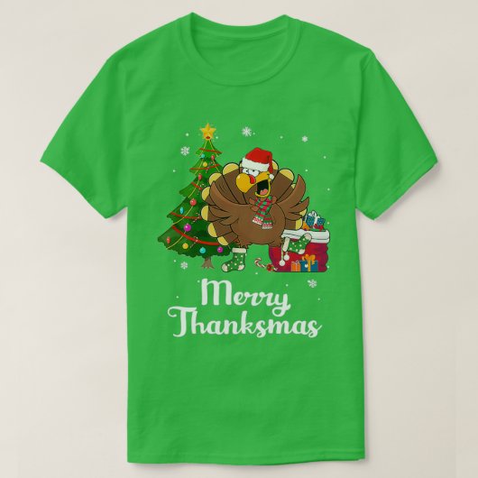 Thanksgiving Christmas Turkey Merry Thanksmas Tシャツ (デザイン正面)