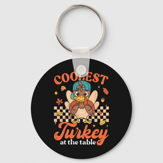 Thanksgiving Coolest Turkey At Table Boys Kids Tod キーホルダー (正面)