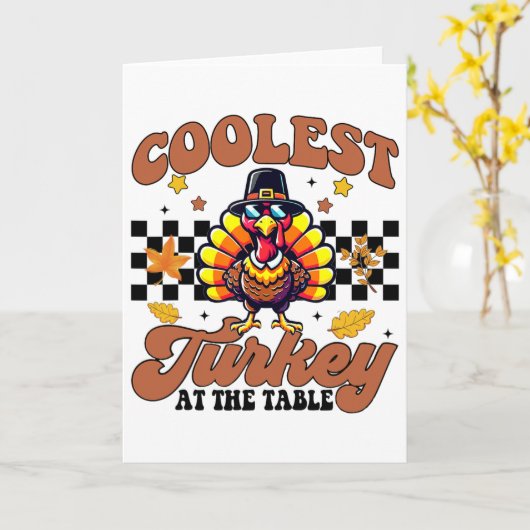 Thanksgiving Coolest Turkey At The Table Dinner Gi カード (黄色い花)