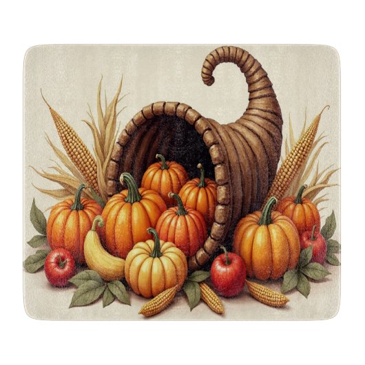Thanksgiving Cornucopia Glass Cutting Board カッティングボード (正面)