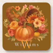 Thanksgiving Cornucopia Monogram コースター (正面)