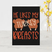 Thanksgiving Couples Turkey Breast She Likes My Dr カード (黄色い花)