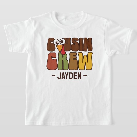 Thanksgiving Cousin Crew Personalized Kids Tシャツ (レイダウン)