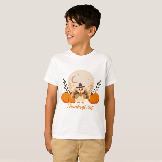 Thanksgiving Cute Fall Turkey Orange Pumpkins Tシャツ (正面フル)