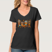 Thanksgiving Cute Latte Coffee Pumpkin Fall Leaf T Tシャツ (正面)