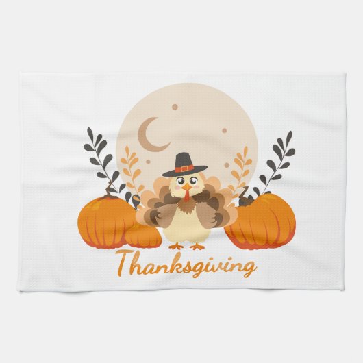 Thanksgiving Cute Orange Turkey Pumpkin  キッチンタオル (横)