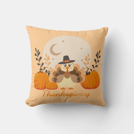 Thanksgiving Cute Orange Turkey Pumpkin  クッション (正面)