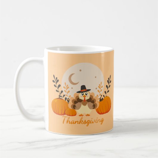 Thanksgiving Cute Orange Turkey Pumpkin  コーヒーマグカップ (左)
