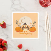 Thanksgiving Cute Orange Turkey Pumpkin  スタンダードカクテルナプキン (インサイチュ)