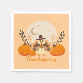 Thanksgiving Cute Orange Turkey Pumpkin  スタンダードカクテルナプキン