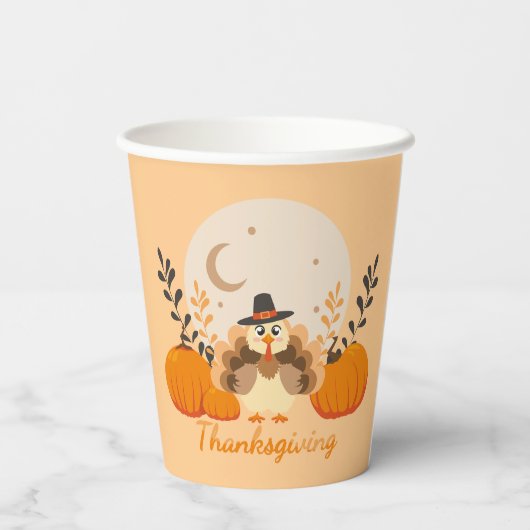 Thanksgiving Cute Orange Turkey Pumpkin  紙コップ (裏面)