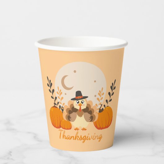 Thanksgiving Cute Orange Turkey Pumpkin  紙コップ (正面)