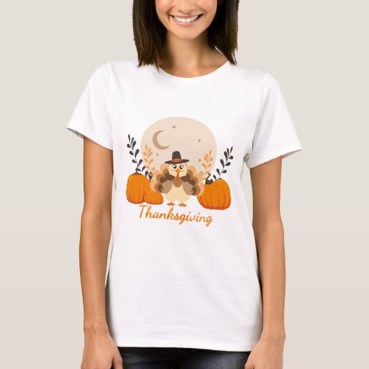Thanksgiving Cute Orange Turkey Pumpkin Tシャツ (正面)