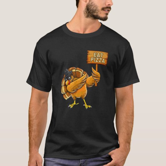 Thanksgiving Dabbing Turkey Eat Pizza Adult Vegan Tシャツ (正面)