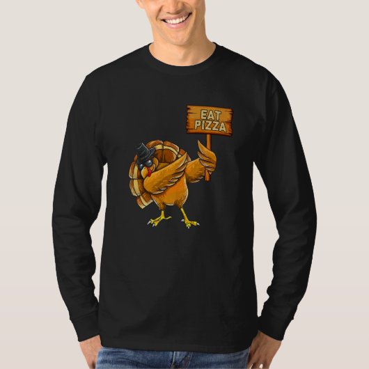 Thanksgiving Dabbing Turkey Eat Pizza Adult Vegan  Tシャツ (正面)