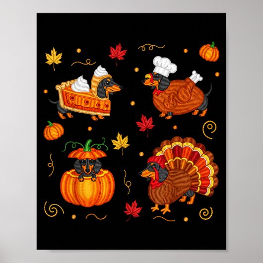 Thanksgiving Dachshund Weiner Dog Turkey Cute Pump ポスター (正面)