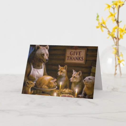 Thanksgiving Day Wildlife Turkey Dinner カード (黄色い花)