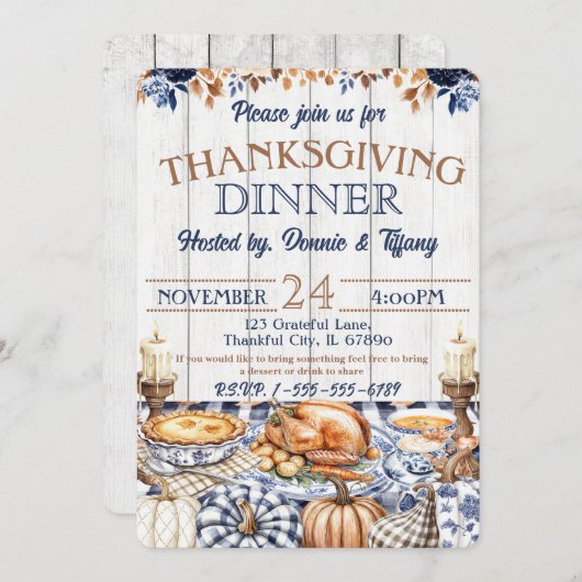 Thanksgiving Dinner 家族 友達 招待状 (正面/裏面)