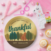 Thanksgiving Dinner Autumn Trees Gold Paper plate ペーパープレート (パーティー)
