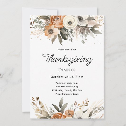 Thanksgiving Dinner Floral Invitation 招待状 (正面)