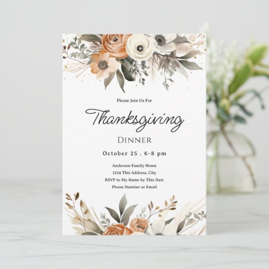 Thanksgiving Dinner Floral Invitation 招待状 (スタンド正面)