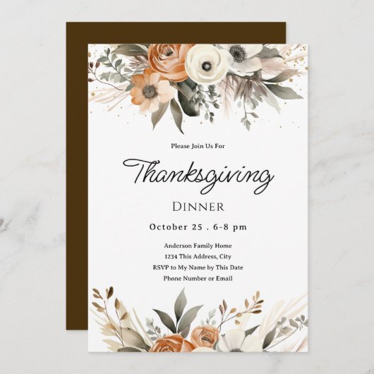 Thanksgiving Dinner Floral Invitation 招待状 (正面/裏面)