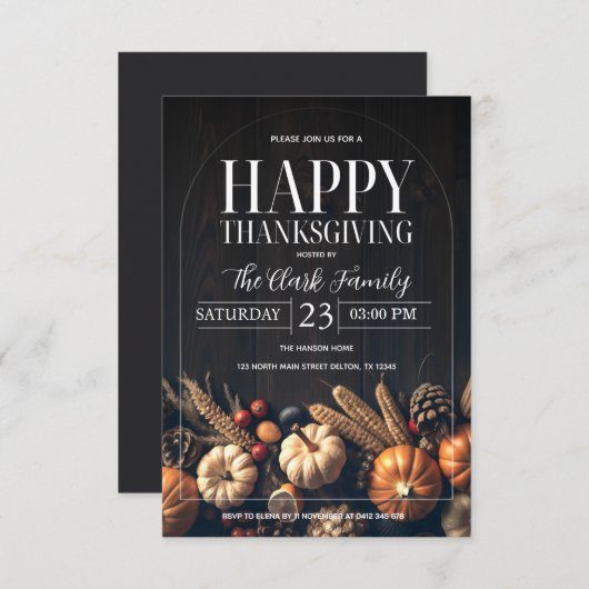 Thanksgiving Dinner Harvest Pumpkin Party 招待状 (正面/裏面)