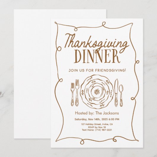 Thanksgiving Dinner Invitation Vintage 招待状 (正面/裏面)