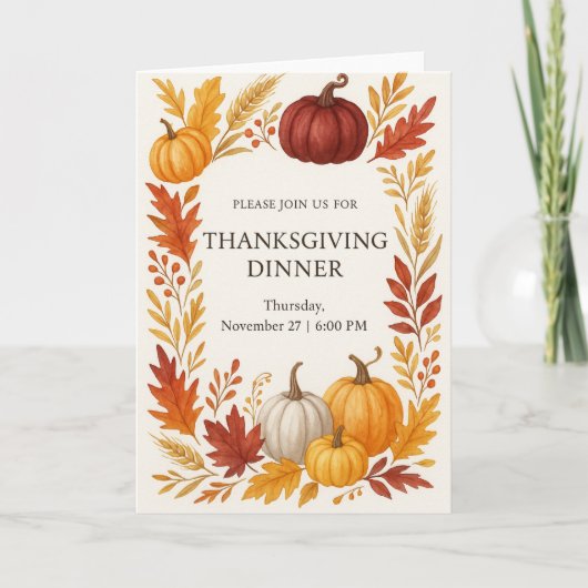 Thanksgiving Dinner Invitation Watercolor Pumpkins カード (正面)