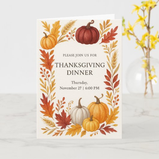 Thanksgiving Dinner Invitation Watercolor Pumpkins カード (黄色い花)